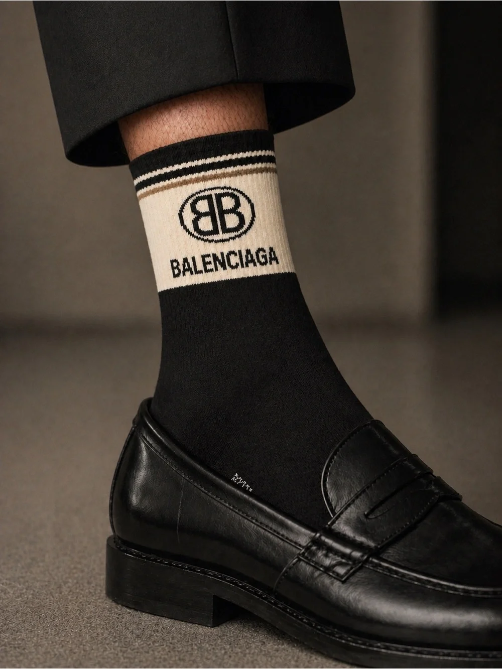 Balenciaga Black and Cream Signature Crew Socks